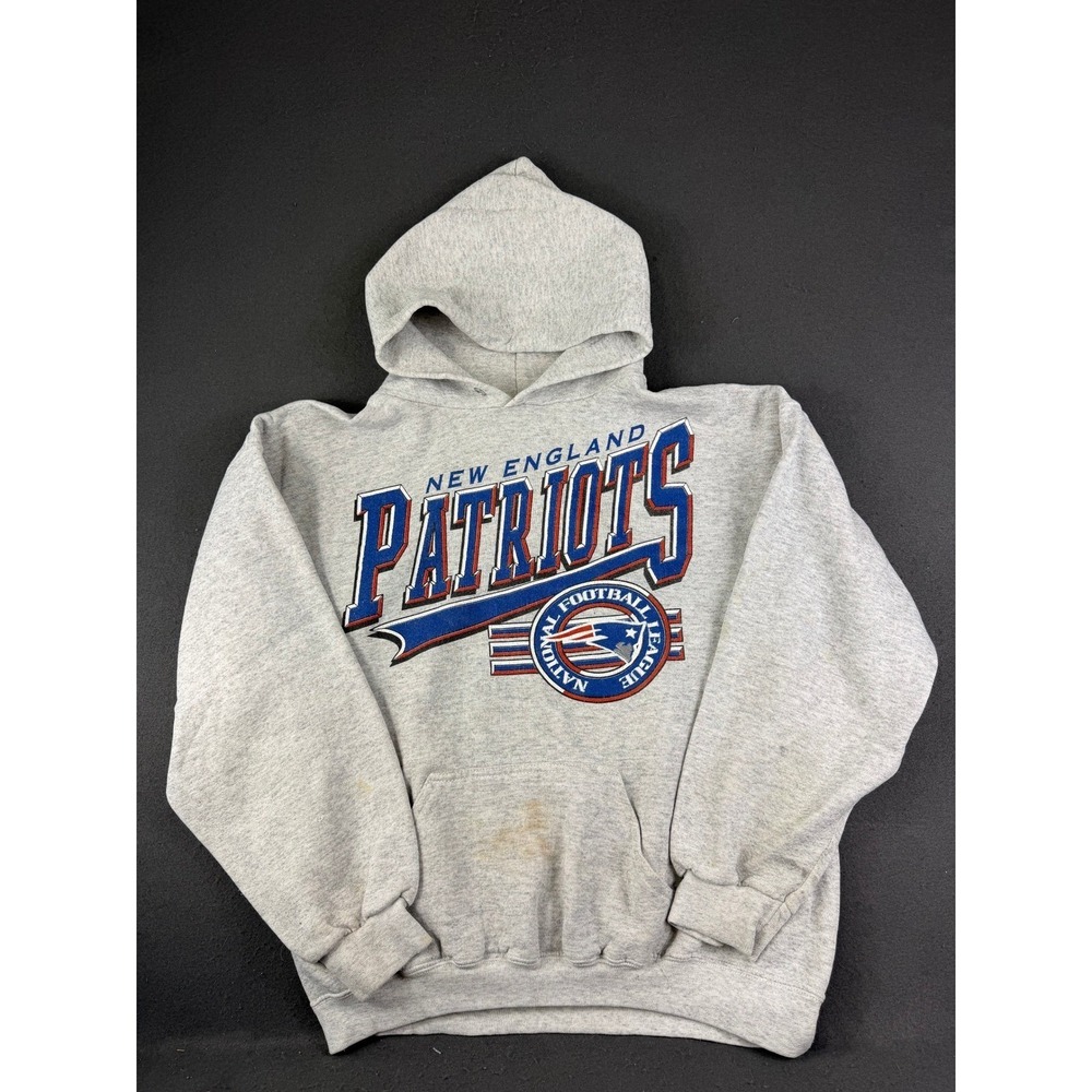 VTG Logo 7 Mens Gray New England Patriots Pullover Hoodie NFL Logo Sporty L